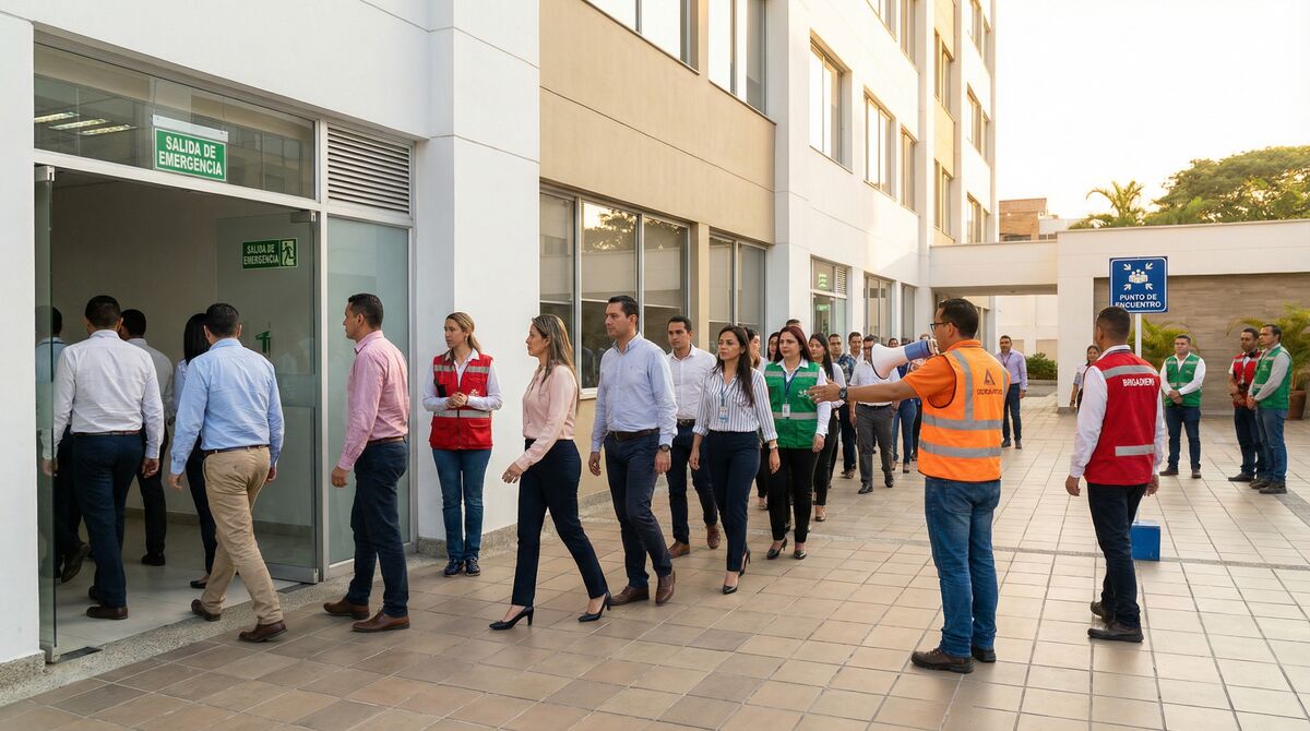 Simulacro de evacuación en edificio corporativo